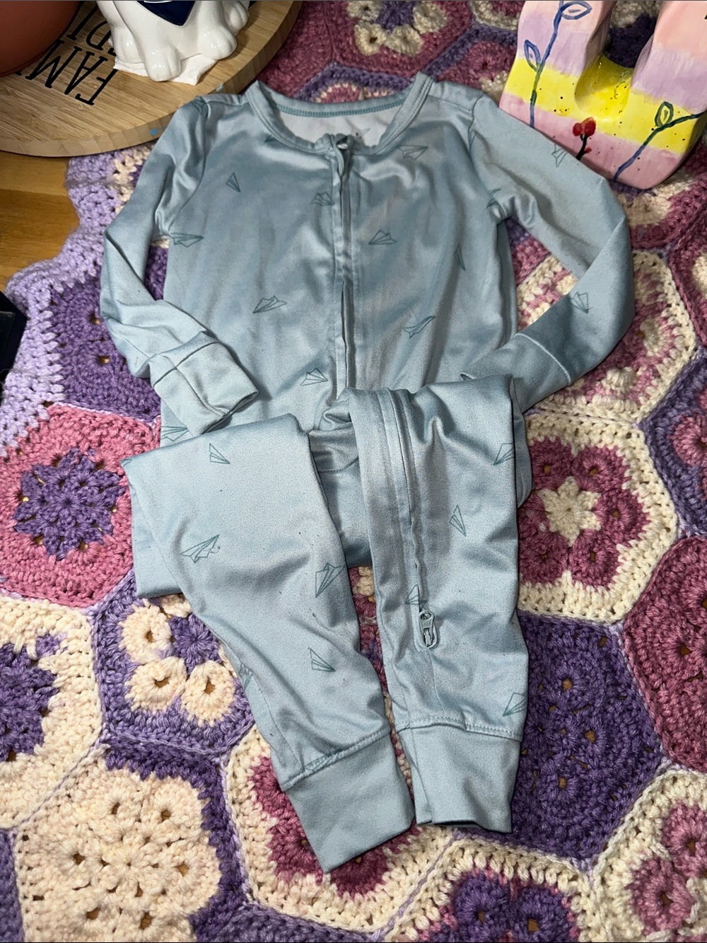 🎉cloud island Zip-Up One-Piece Footie Pajamas with Paper Plane Print B320